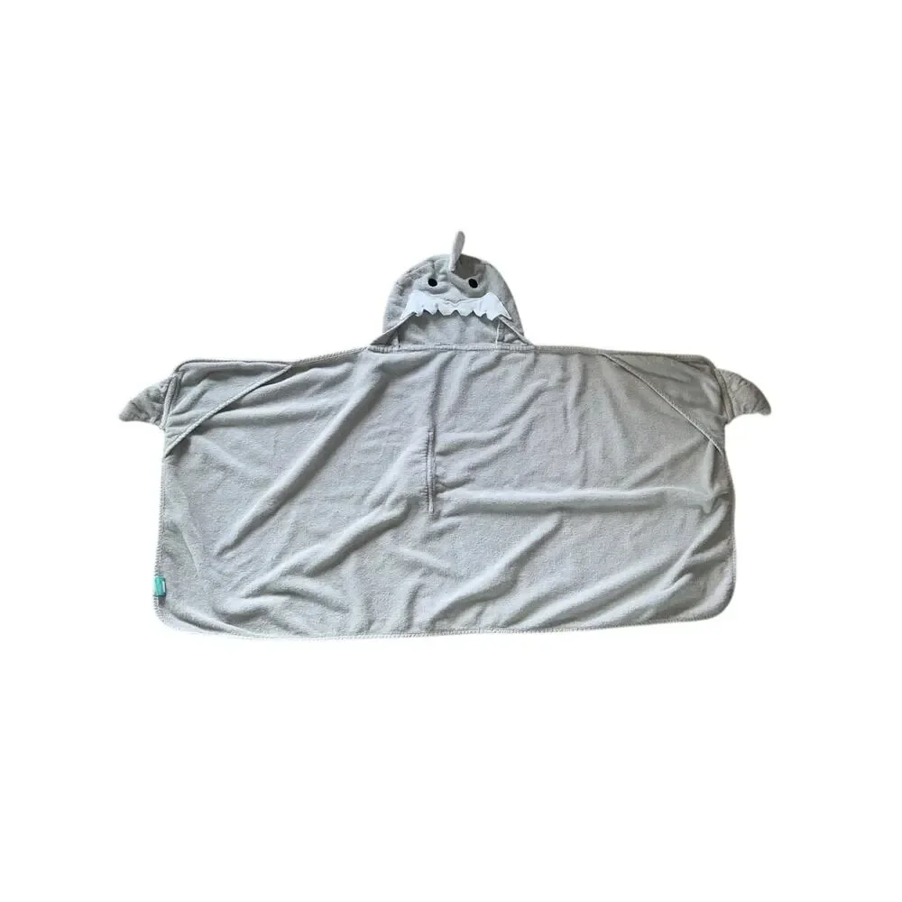 Pillowfort Shark Hooded Gray Bath Towel with Fin Kids Baby - See Pics
